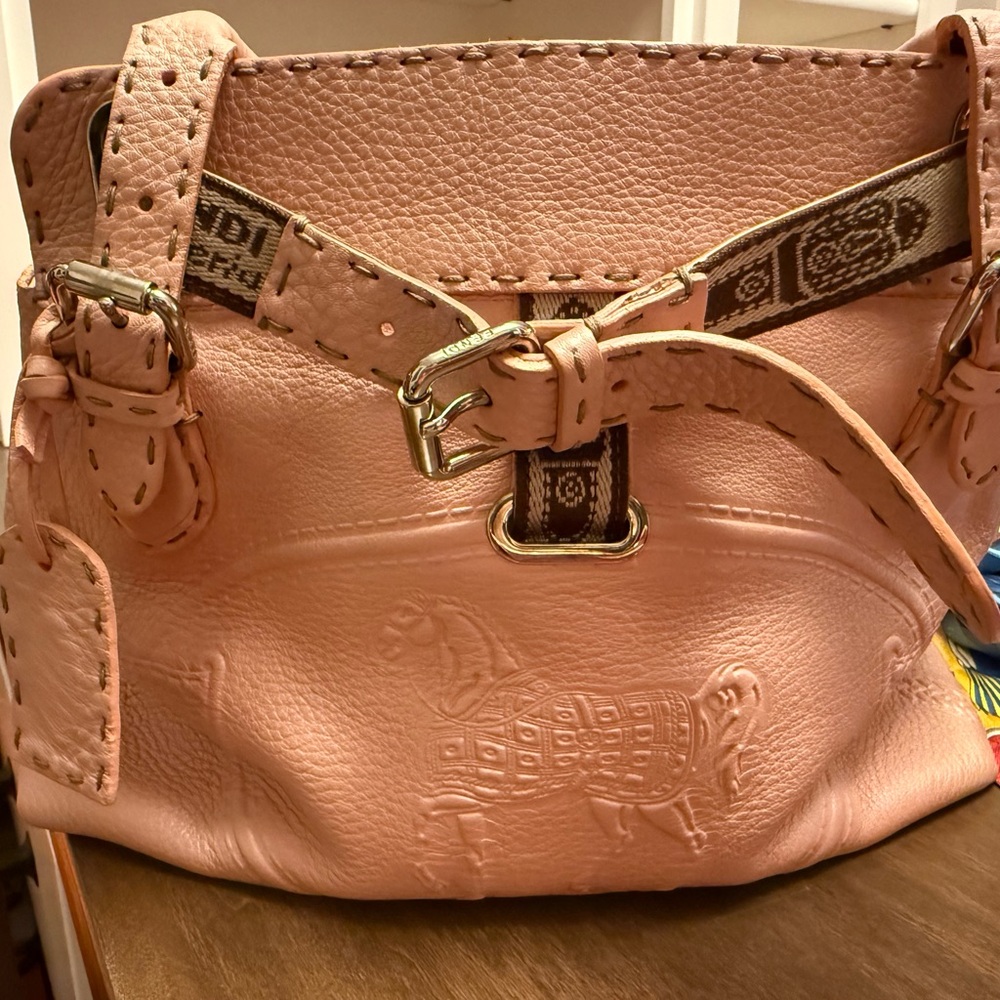 Prada Blush Pink Embossed Leather Shoulder Bag with Gold-Tone Trim